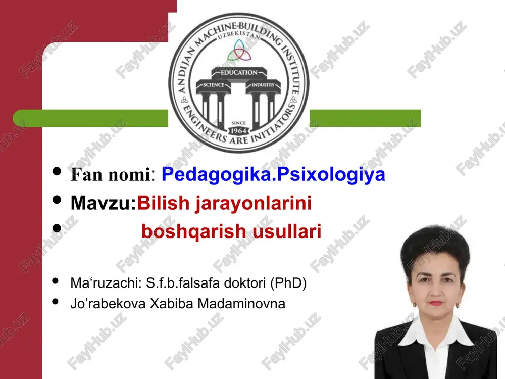 bilish jarayonlarini boshqarish usullari — PPT