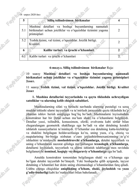silliq tsilindrsimon birikmalar — DOCX