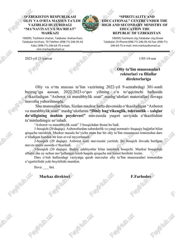 axborot va murabbiylik soati — DOCX