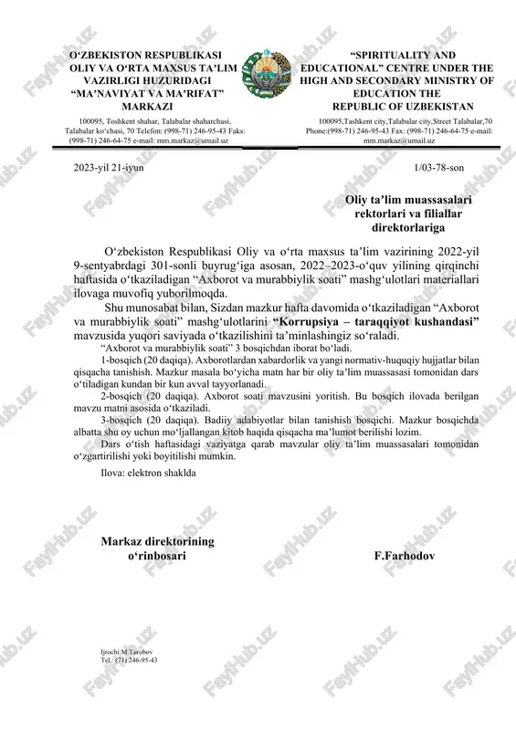 "axborot va murabbiylik soati" — DOCX