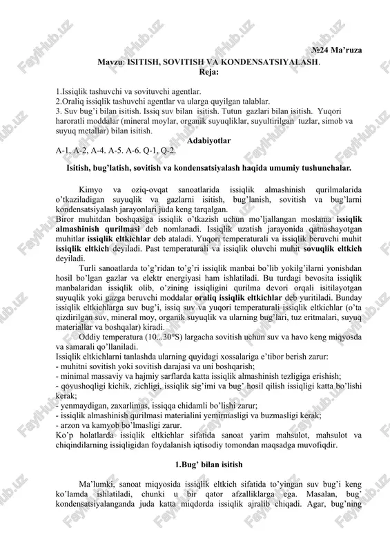 isitish, sovitish va kondensatsiyalash — DOCX