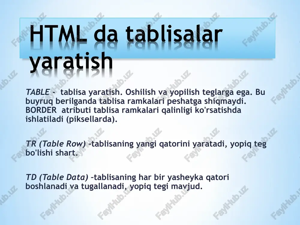 - tags (comma-separated): html, tablisalar, yaratish — PPT