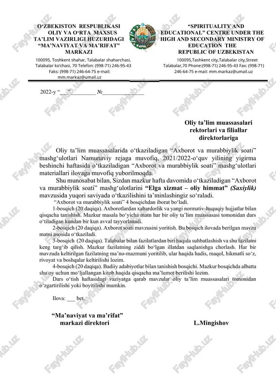 "axborot va murabbiylik soati" — DOCX