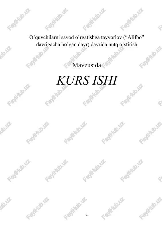 o’quvchilarni savod o’rgatishga tayyorlov (“alifbo” davrigacha bo’gan davr) davrida nutq o’stirish — DOCX