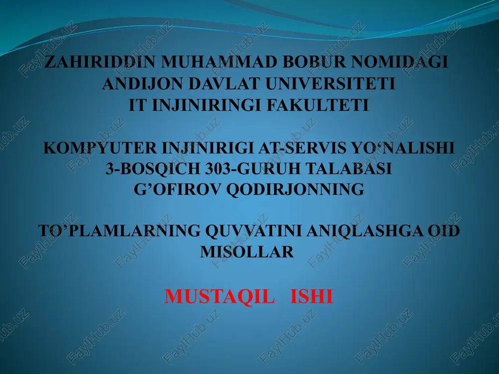 matematika fanidan to'plamlarning quvvatini aniqlashga oid misollar — PPTX