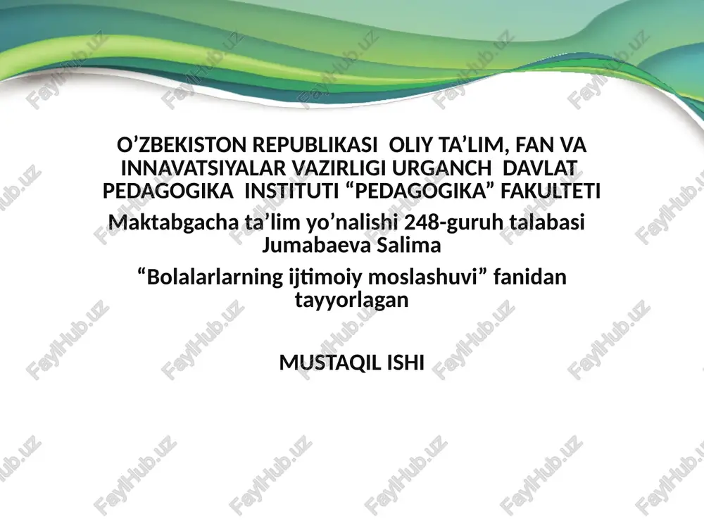"bolalarlarning ijtimoiy moslashuvi" — PPTX