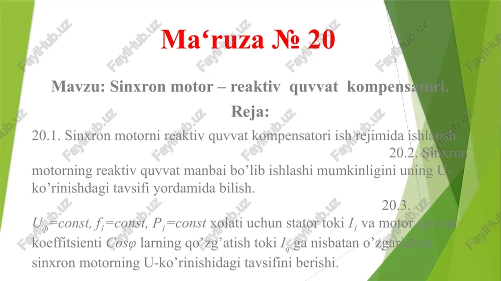 sinxronmotor –reaktivquvvatkompensatori — PPTX