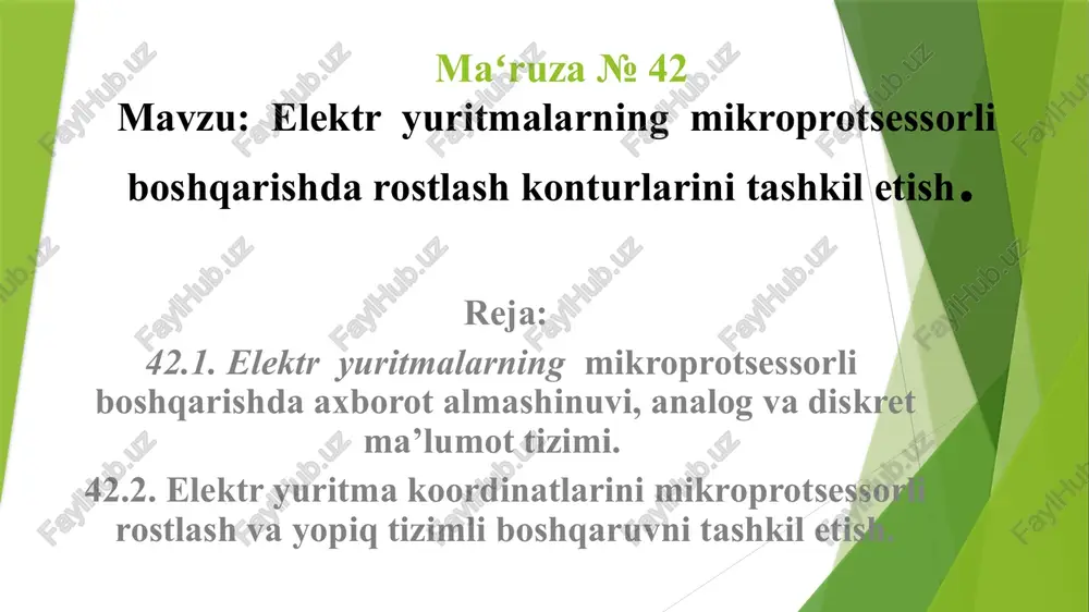 elektr yuritmalarning mikroprotsessorli boshqarish konturlari — PPTX