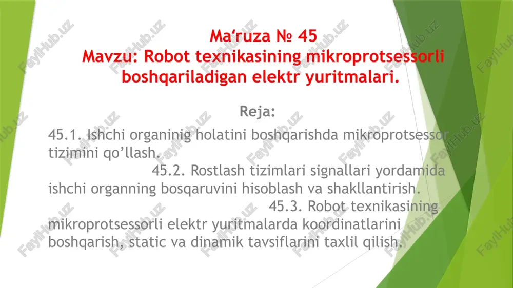 robottexnika mikroprotsessor boshqaruvi — PPTX