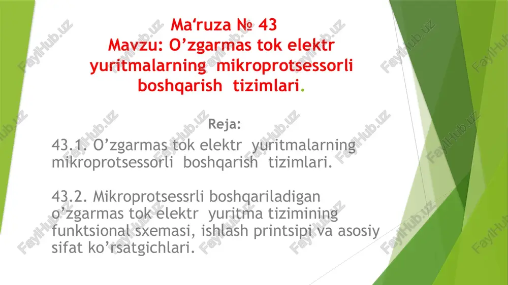 o’zgarmasto kelektryuritmalarning mikroprotsessorli boshqarish tizimlari — PPTX