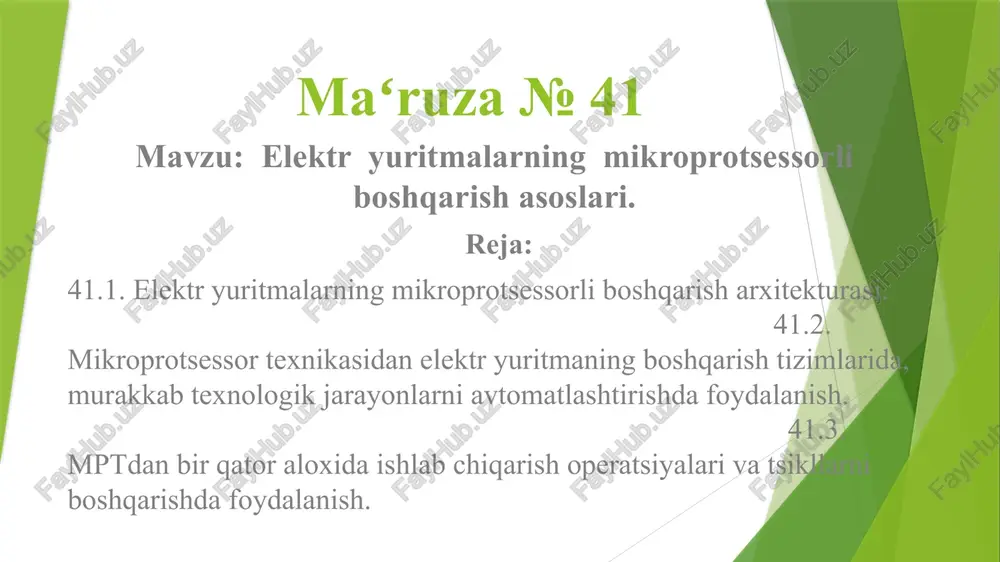 elektryuritmalarning mikroprotsessorli boshqarish asoslari — PPTX