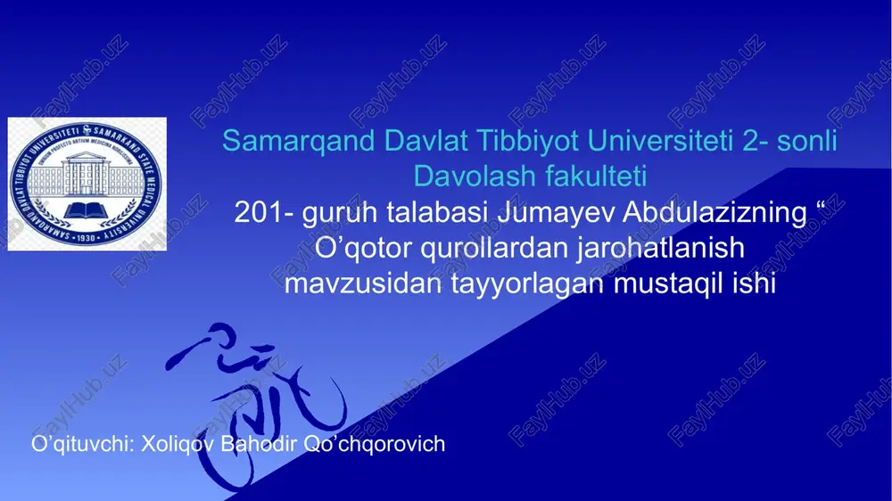 o'qotor qurollardan jarohatlanish mavzusi — PPTX