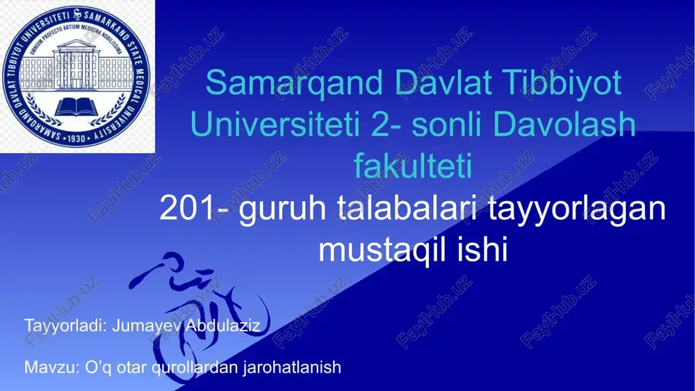o’q otar qurollardan jarohatlanish — PPTX