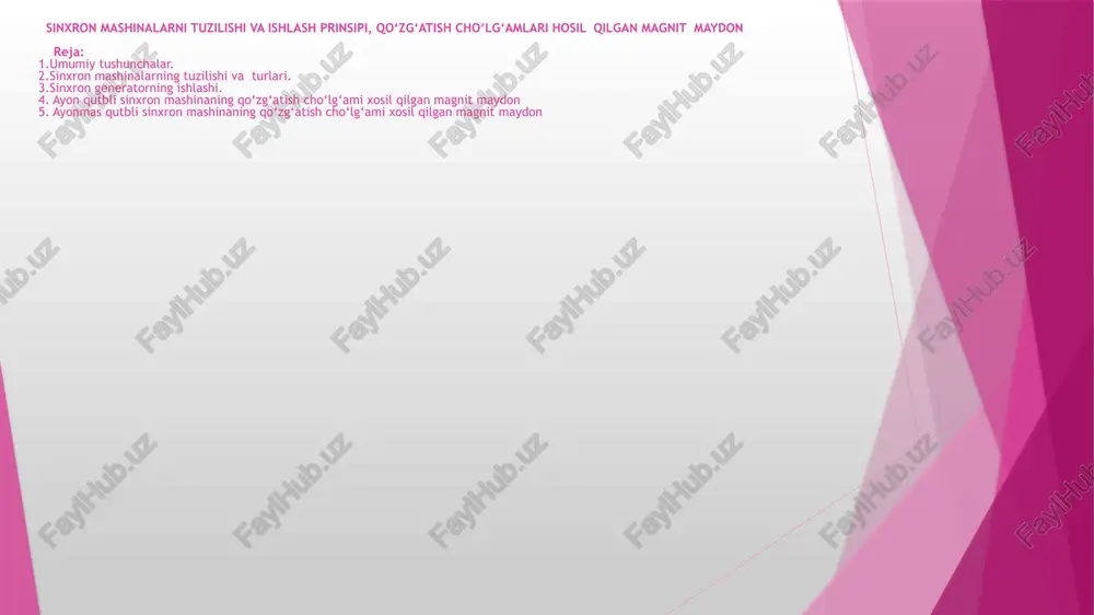 sinxron mashinalarni tuzilishi va ishlash prinsipi — PPTX