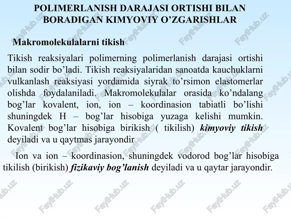 polimerlarning kauchuklanishi — PPT
