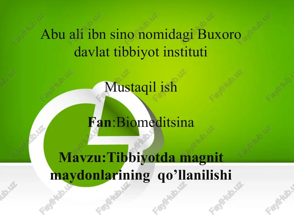 tibbiyotda magnit maydonlarining qo’llanilishi — PPT