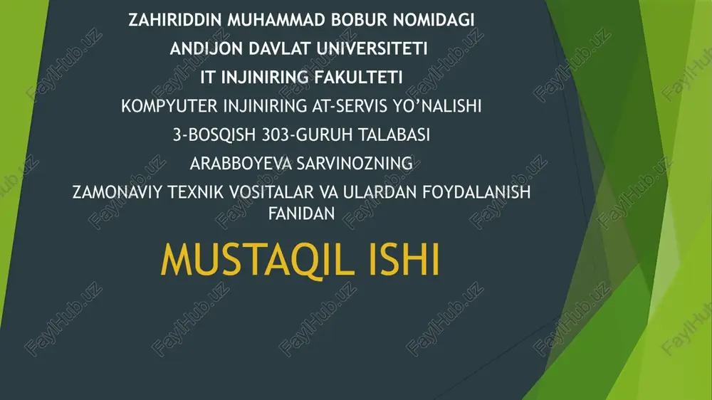 zamonaviy texnik vositalar va ulardan foydalanish fanidan — PPTX