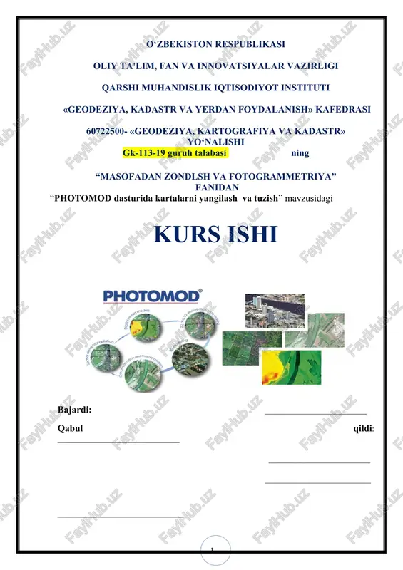 photomod dasturida kartalarni yangilash va tuzish — DOC