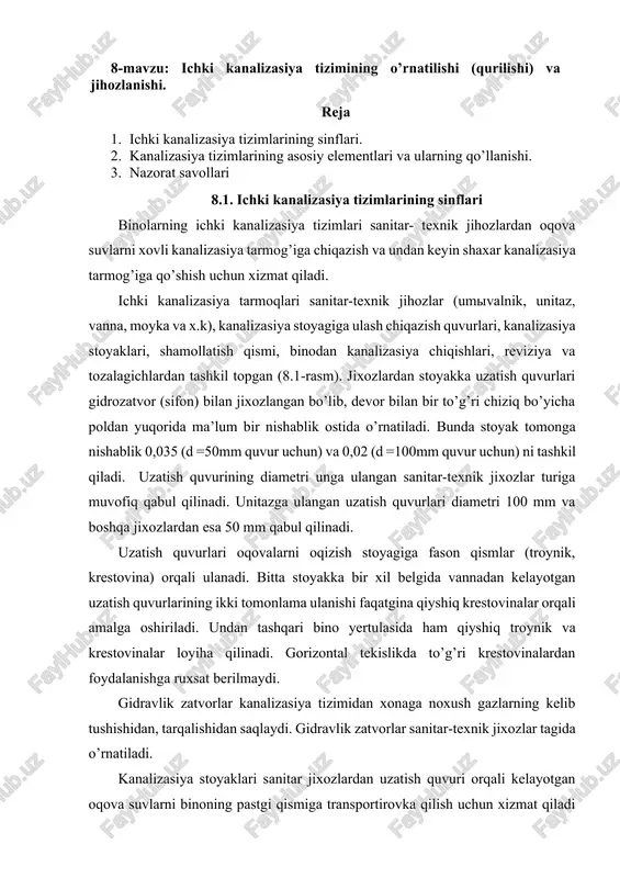 ichki kanalizasiya tizimlari — DOCX