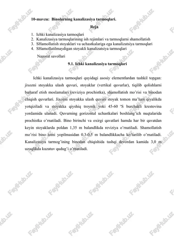 binolarning kanalizatsiya tarmoqlari — DOCX
