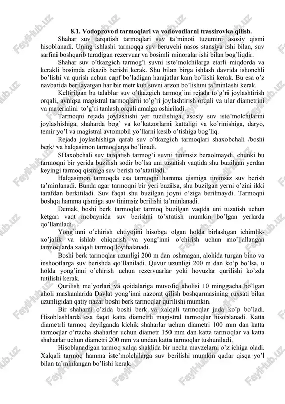 vodoprovod tarmoqlari va vodovodlarni trassirovka qilish — DOCX