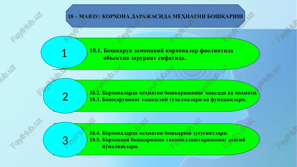 korxona daraҷasida mehnatni boshqarish — PPTX