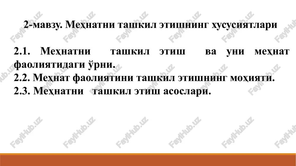 mehnatni tashkil etishning xususiyatlari — PPTX