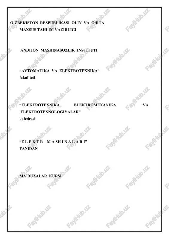 elektr mashinalari faniga kirish — DOCX