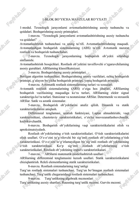 avtomatlashtirishning asosiy tushuncha va qoidalari — DOCX