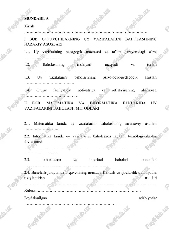 uy vazifalarini baholashning naẓariy asoslari — DOCX