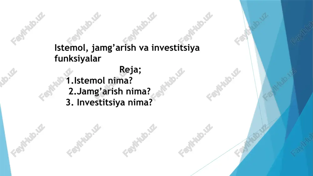 istemol, jamg’arish va investitsiya funksiyalar — PPTX