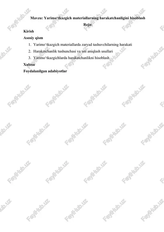 yarimo‘tkazgich materiallarning harakatchanligini hisoblash — DOCX