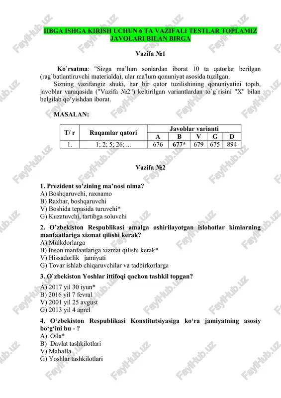 5 bosqichli test iib ga kirish uchun test — DOCX