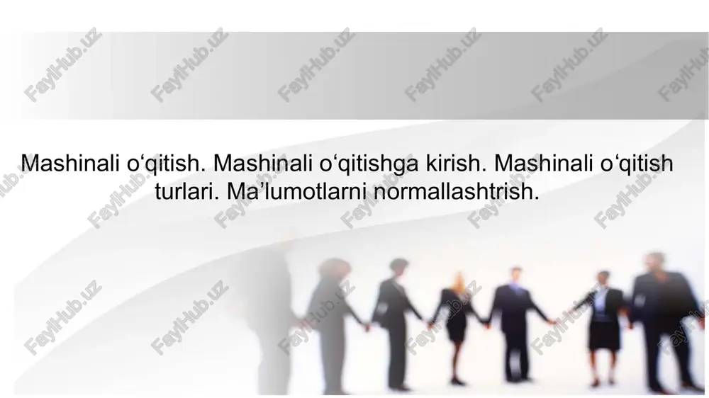 mashinali o‘qitish. mashinali o‘qitishga kirish. mashinali oʻqitish turlari. maʼlumotlarni normallashtrish. — PPTX