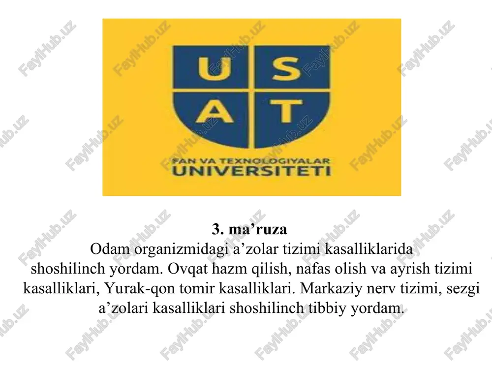 ma'ruza 3: odam organizmidagi a'zolar tizimi kasalliklarida — PPT