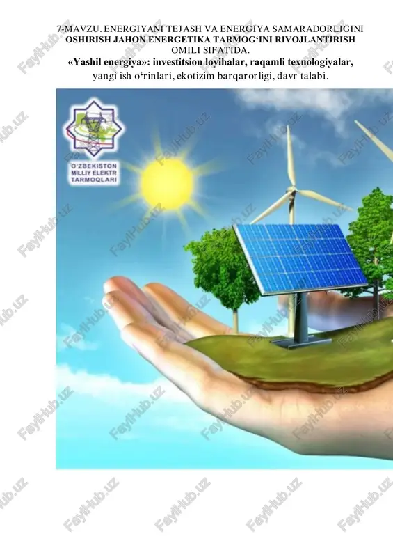 energiyani tejash va energiya samaradorligini oshirish jahon energetika tarmog‘ini rivojlantirish — PDF