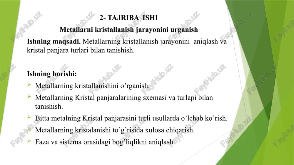 metallarni kristallanish jarayonini urganish — PPTX