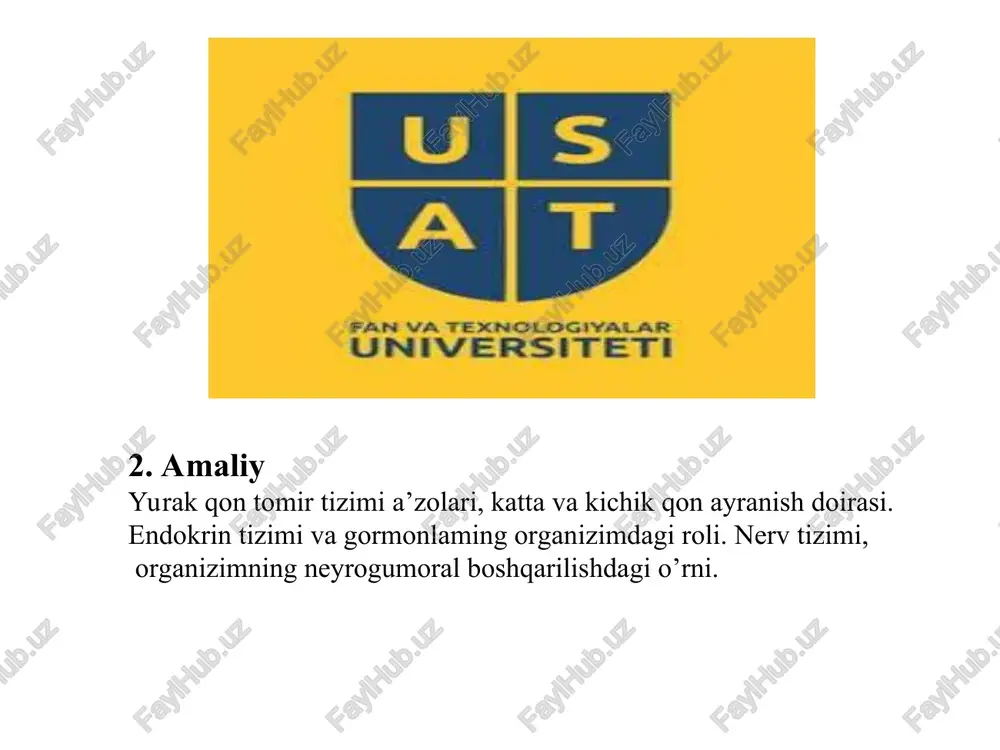 yurak, qon tomir va endokrin tizimlari — PPT