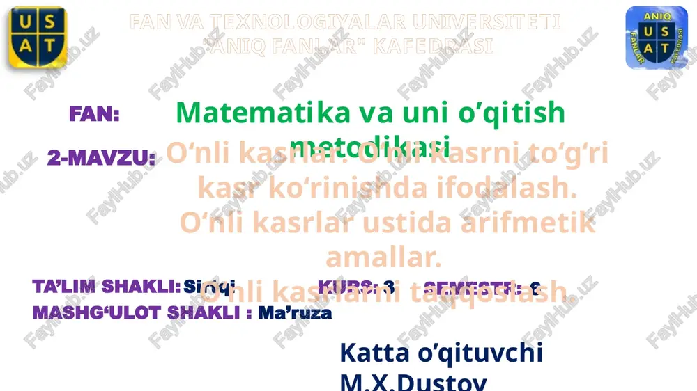 matematika va uni o’qitish metodikasi — PPTX