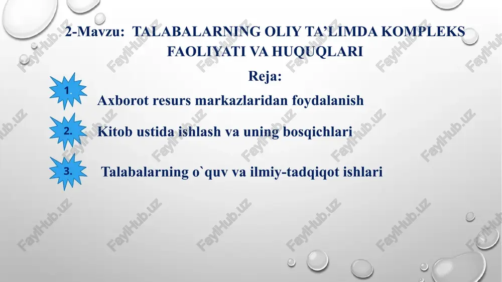 talabalarning oliy ta’limda kompleks faoliyati va huquqlari — PPTX