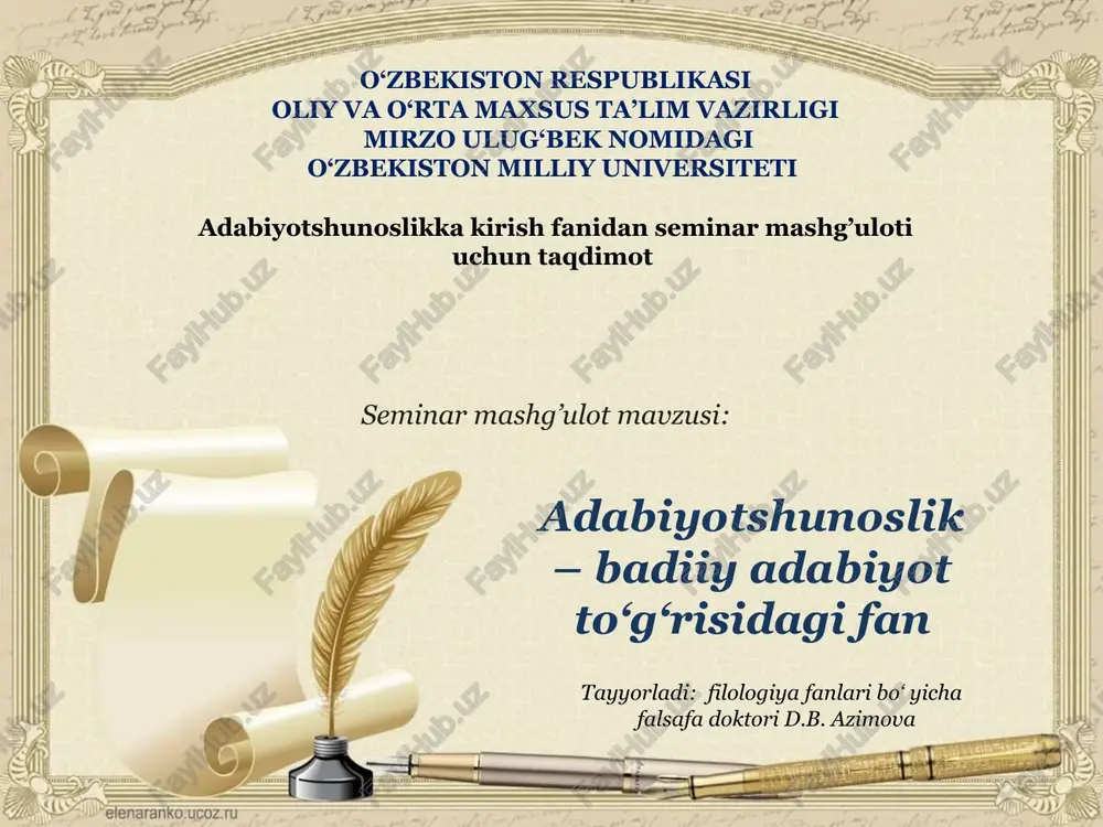 adabiyotshunoslikka kirishfanidan seminar — PPTX