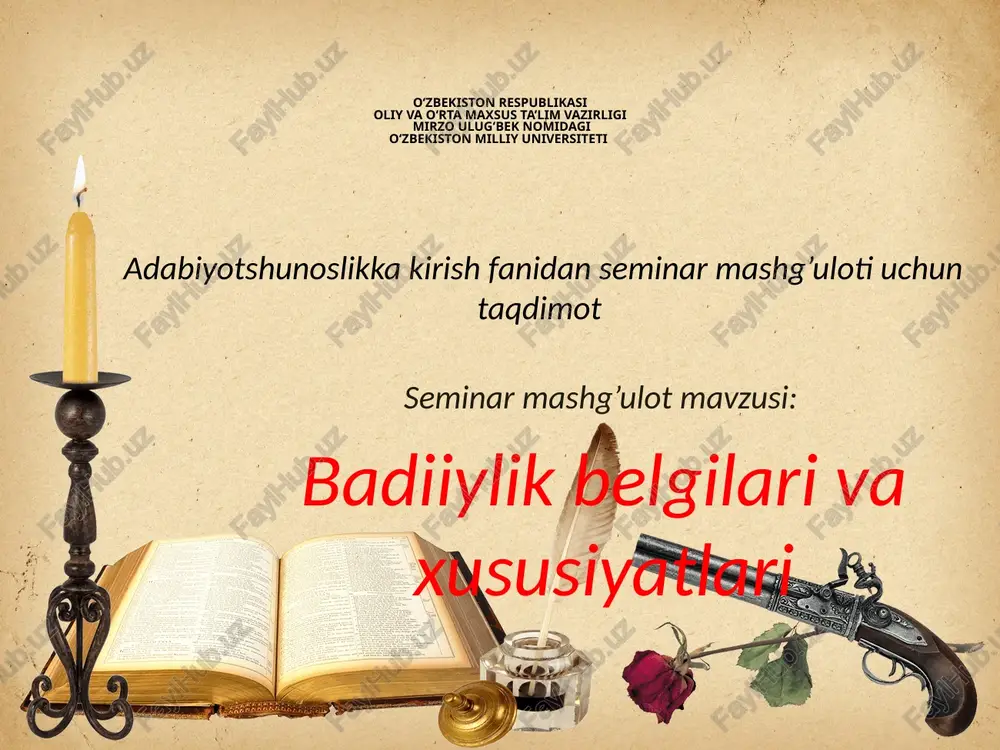 badiiylik belgilari va xususiyatlari — PPTX