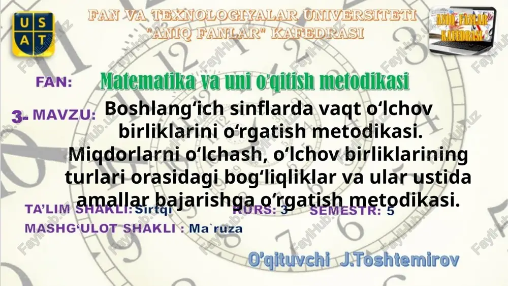 vaqto‘lchov birliklarini o‘rgatish metodi — PPTX