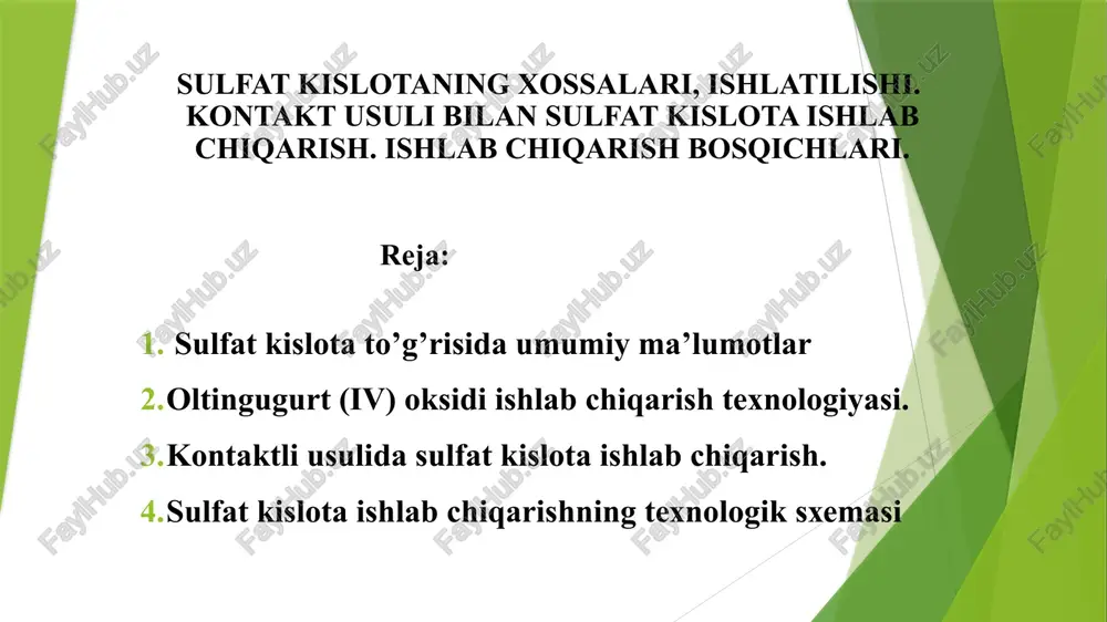 sulfat kislotaning xossalari, ishlatilishi — PPTX
