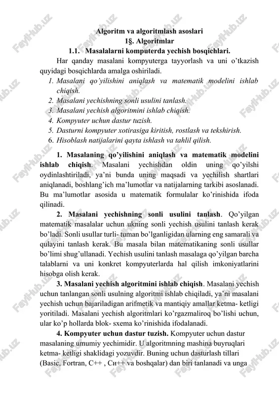 algoritm va algoritmlash asoslari — DOCX