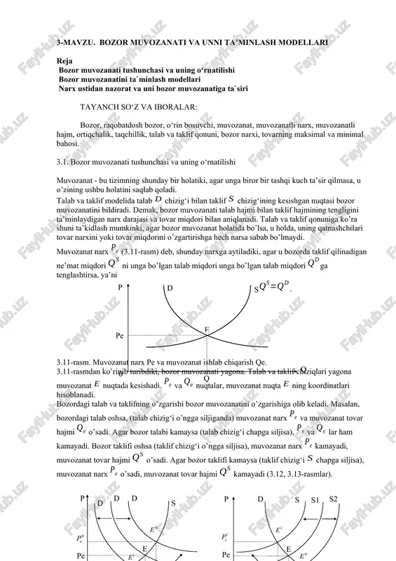 bozor muvozanati va unni ta’minlash modellari — DOCX