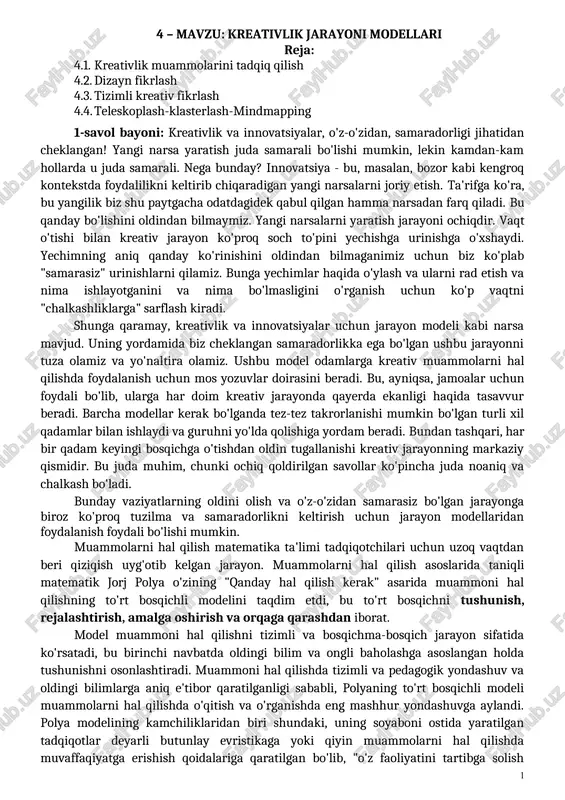 kreativlik jarayoni modellari — DOCX