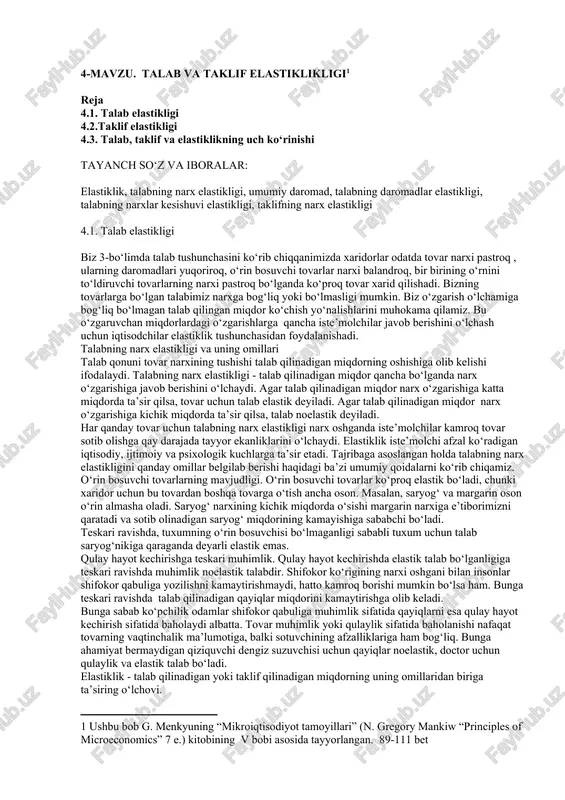 talab elastikligi — DOCX