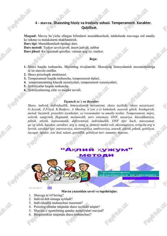 shaxsning hissiy va irodaviy sohasi — DOCX
