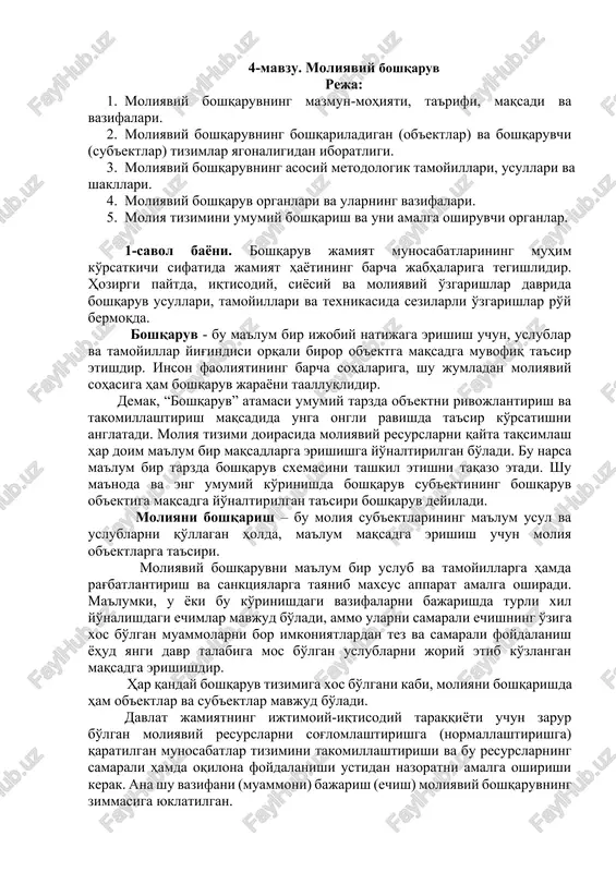 moliyaviy boshqaruv — DOCX